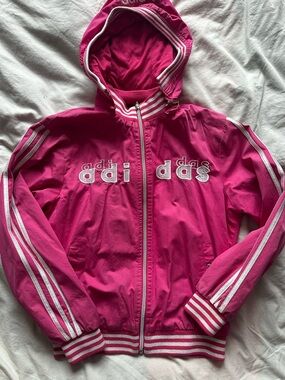 Vintage Adidas Y2K Pink Zip Hoodie Jacket Size L
